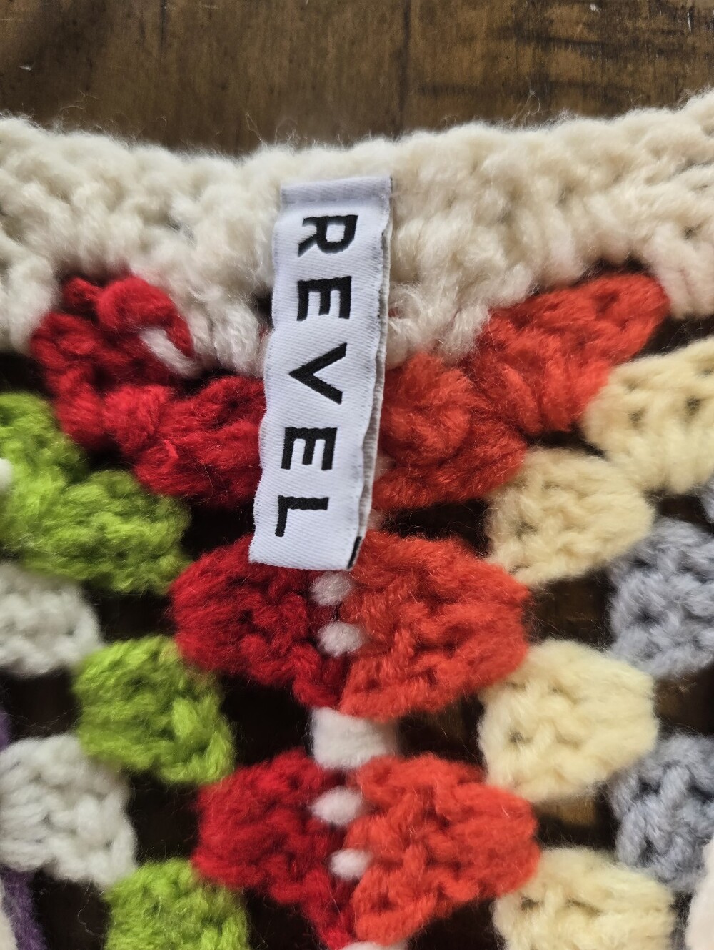 Revel Crochet Granny Square Cream Multicolor Cropped Cardigan Sweater S - Picture 5 of 7